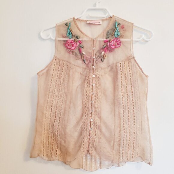 Matthew Williamson Embroidered Beaded Pearl Button Down Cape Nude Vest b59 - Picture 1 of 4